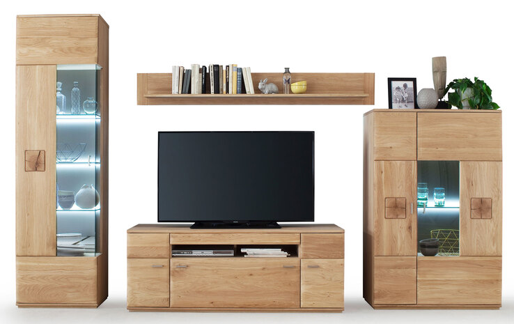 Wohnwand 320 cm Eiche bianco teilmassiv