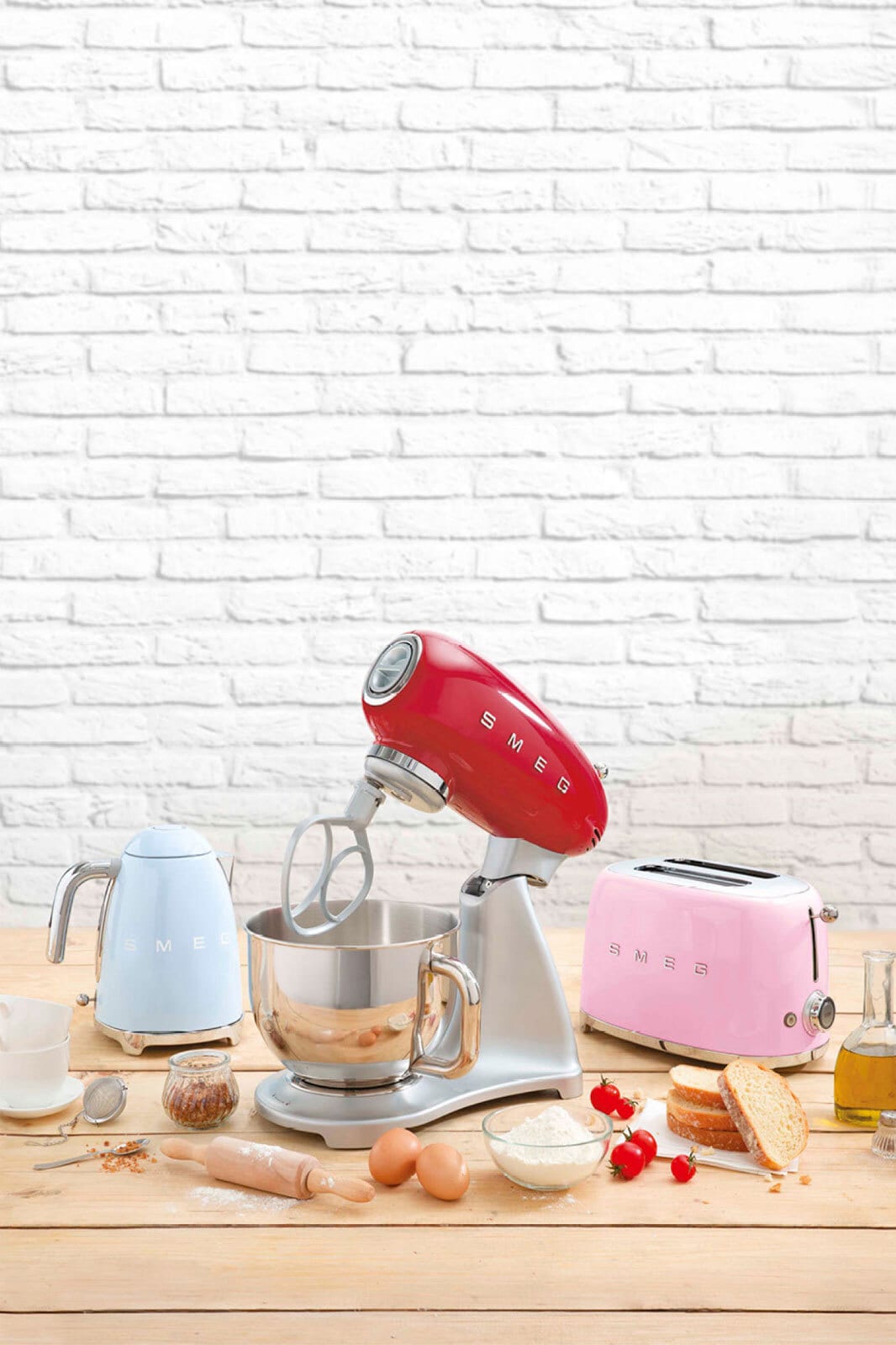 SMEG Küchenmaschine Kompakt Retro rot/ silberfarbig