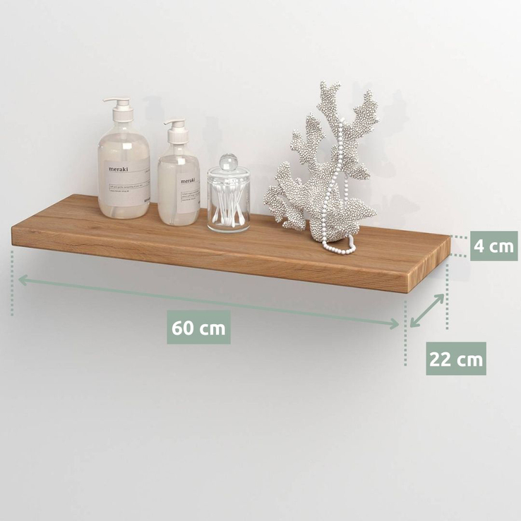 holz4home Wandregal 60 cm Eiche geölt ohne Baumkante