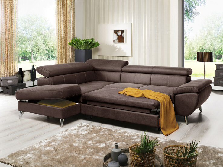 Ecksofa HALLS CREEK mit Schlaffunktion rechts 207 x 260 cm Stoffbezug chocolatebraun