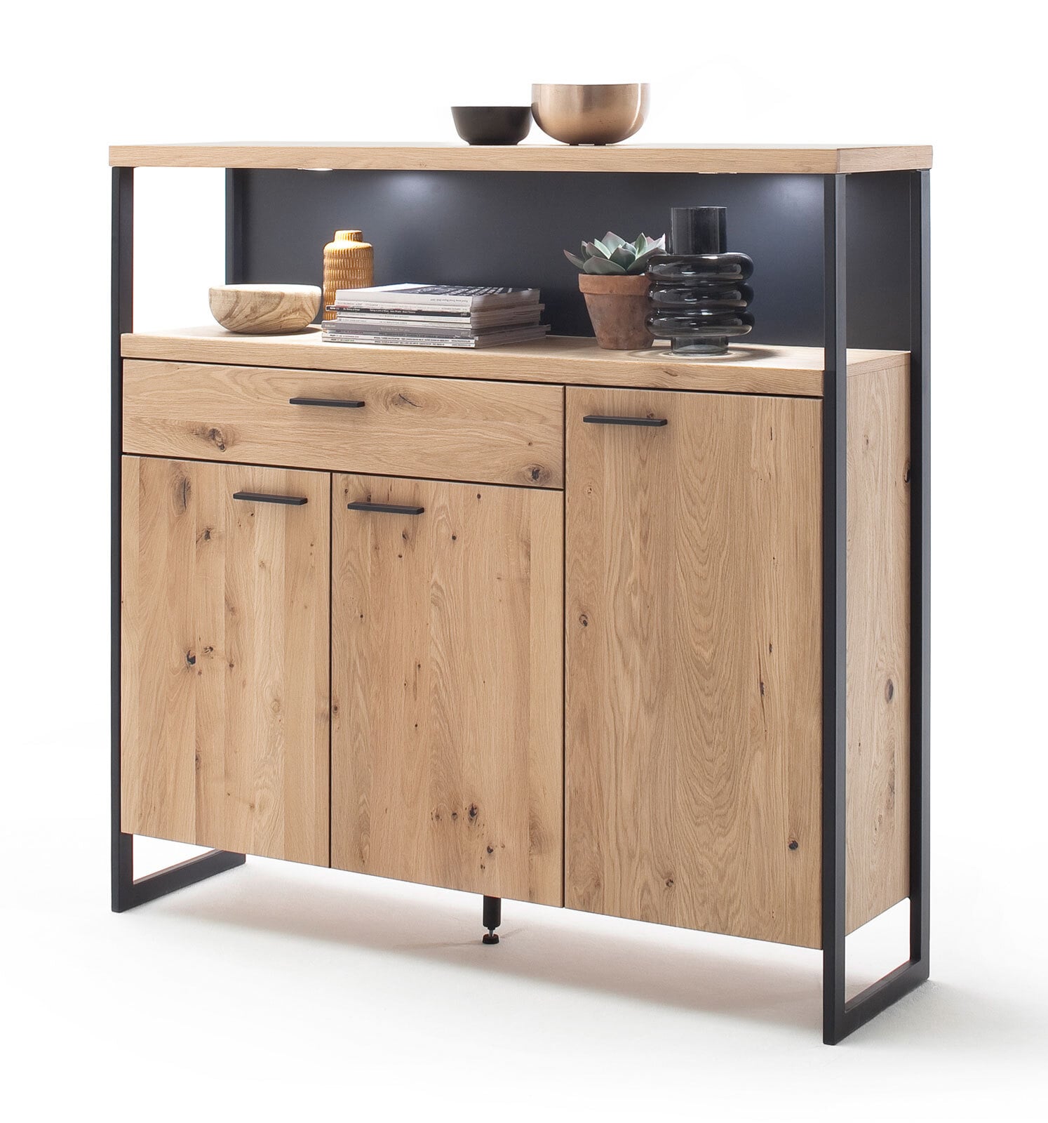 vito Highboard LANTANA 140 cm Balkeneiche Bianco /anthrazit