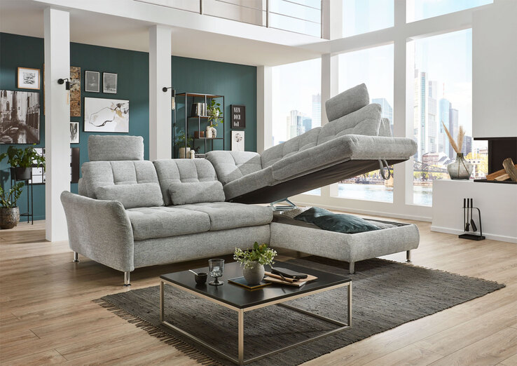 Ecksofa SEVRAN mit Schlaffunktion 242 x 210 cm alu