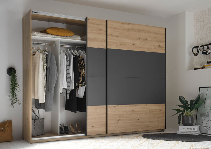 LIV`IN Schwebetürenschrank CORDOBA Artisan Eiche / Graphit Dekor