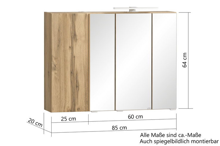 Bad-Spiegelschrank GENT braun MDF-Tür rechts