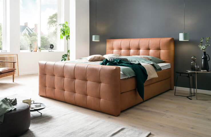 MONDO Boxspringbett BARELL LEEDS GAVIN NV 180 x 200 cm cognacbraun