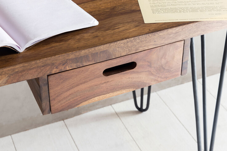 Schreibtisch mit Schublade 130 x 76 cm Braun Schwarz