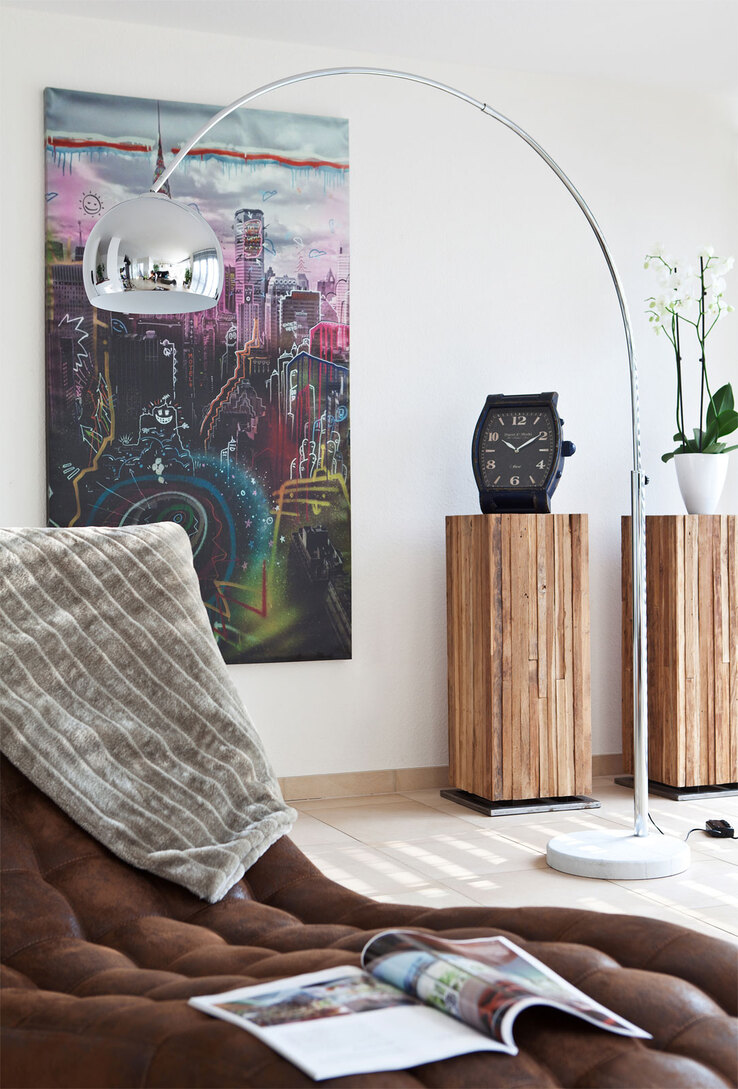 Retrofit Bogenlampe chromfarbig /Marmor weiß