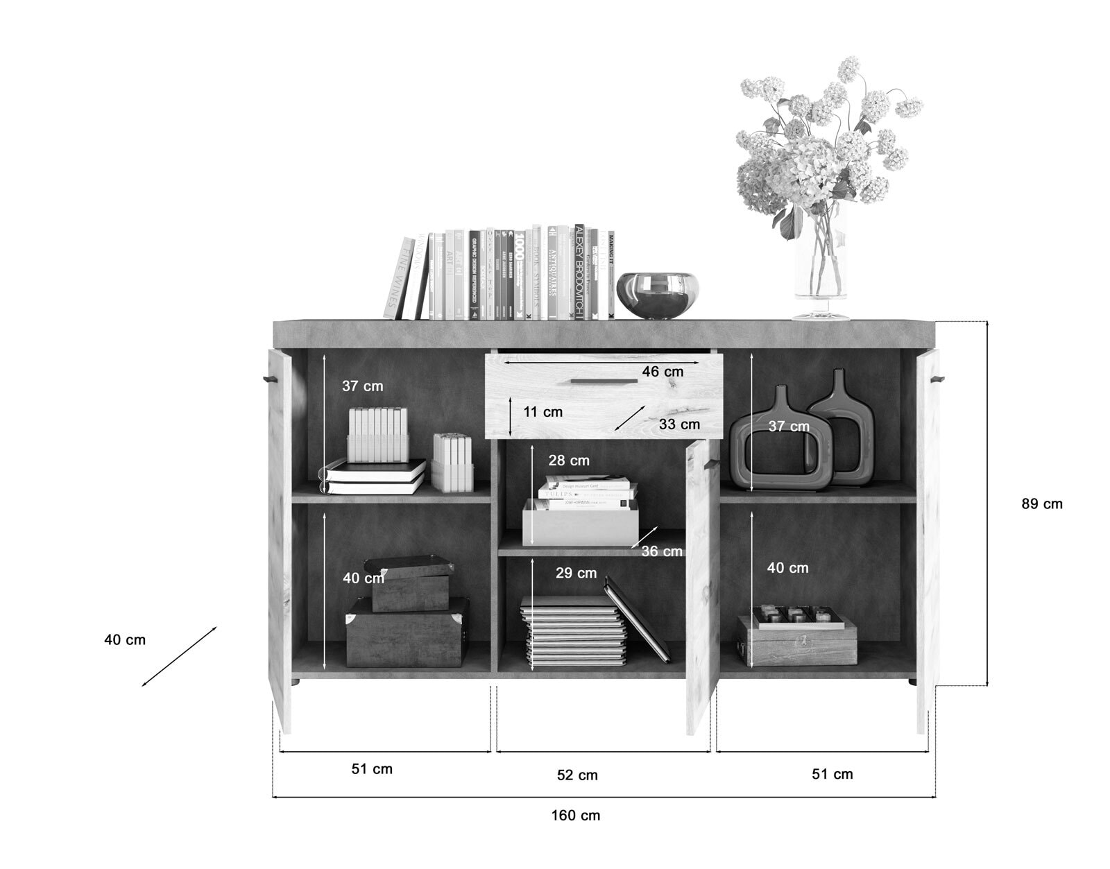 Sideboard SWIFT 160 x 89 cm Eiche braun/ grau