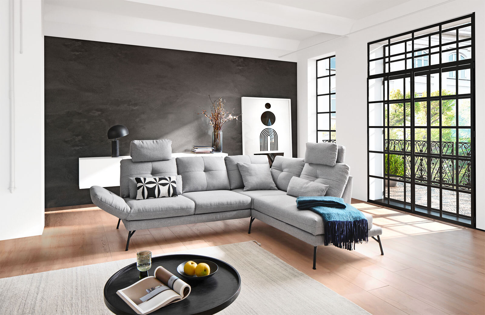 MONDO Ecksofa ASSEA 256 x 208 cm Mono lightgrey