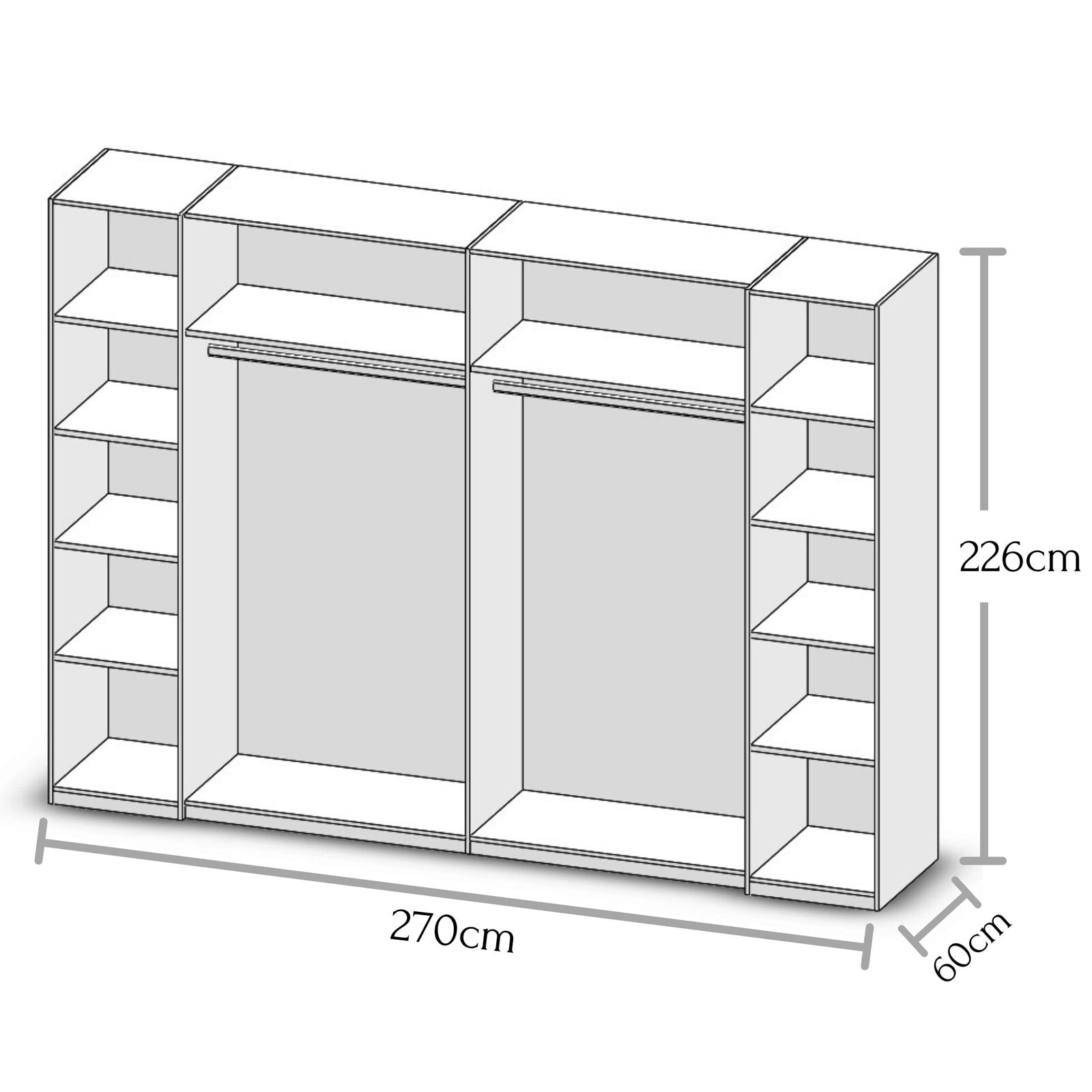 Kleiderschrank SIDE 60 x 267 x 226 cm weiß