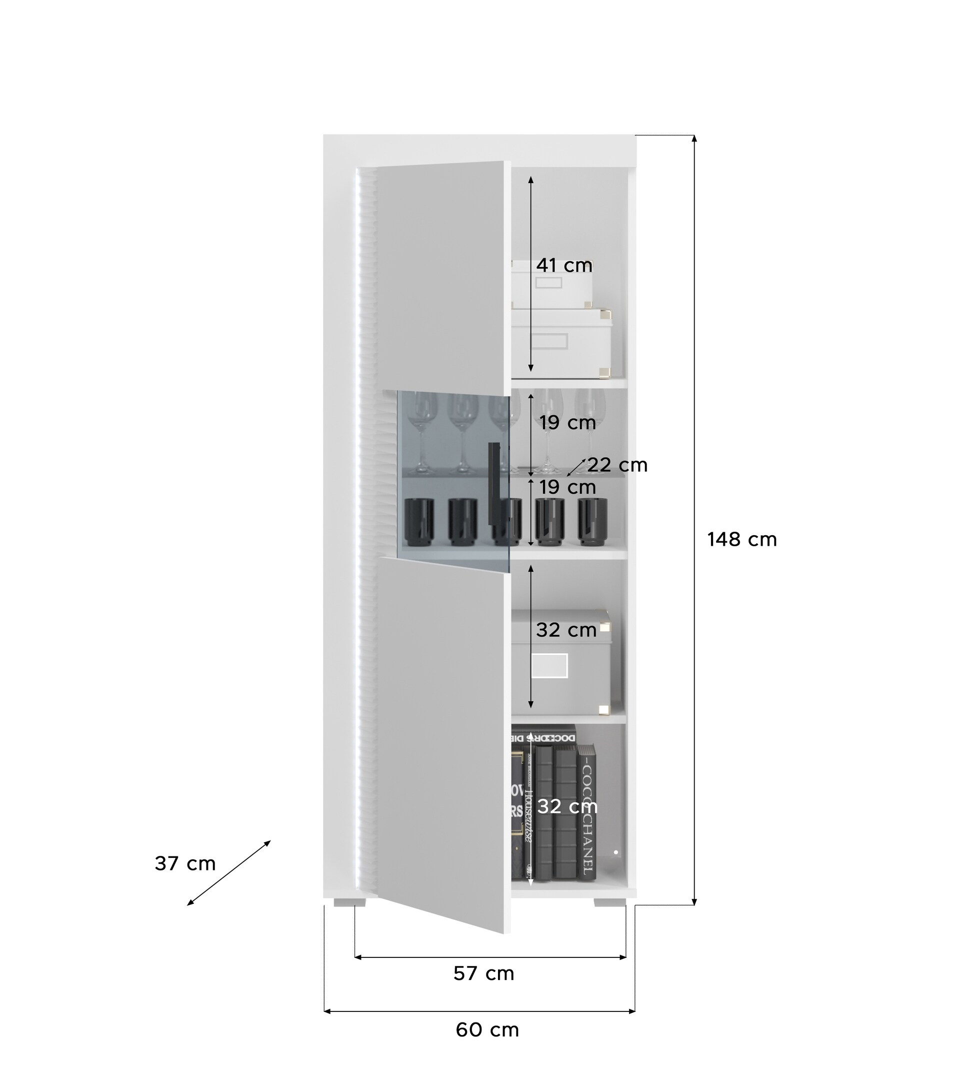 Vitrine SKYLIGHT 60x148 cm Weiß Hochglanz