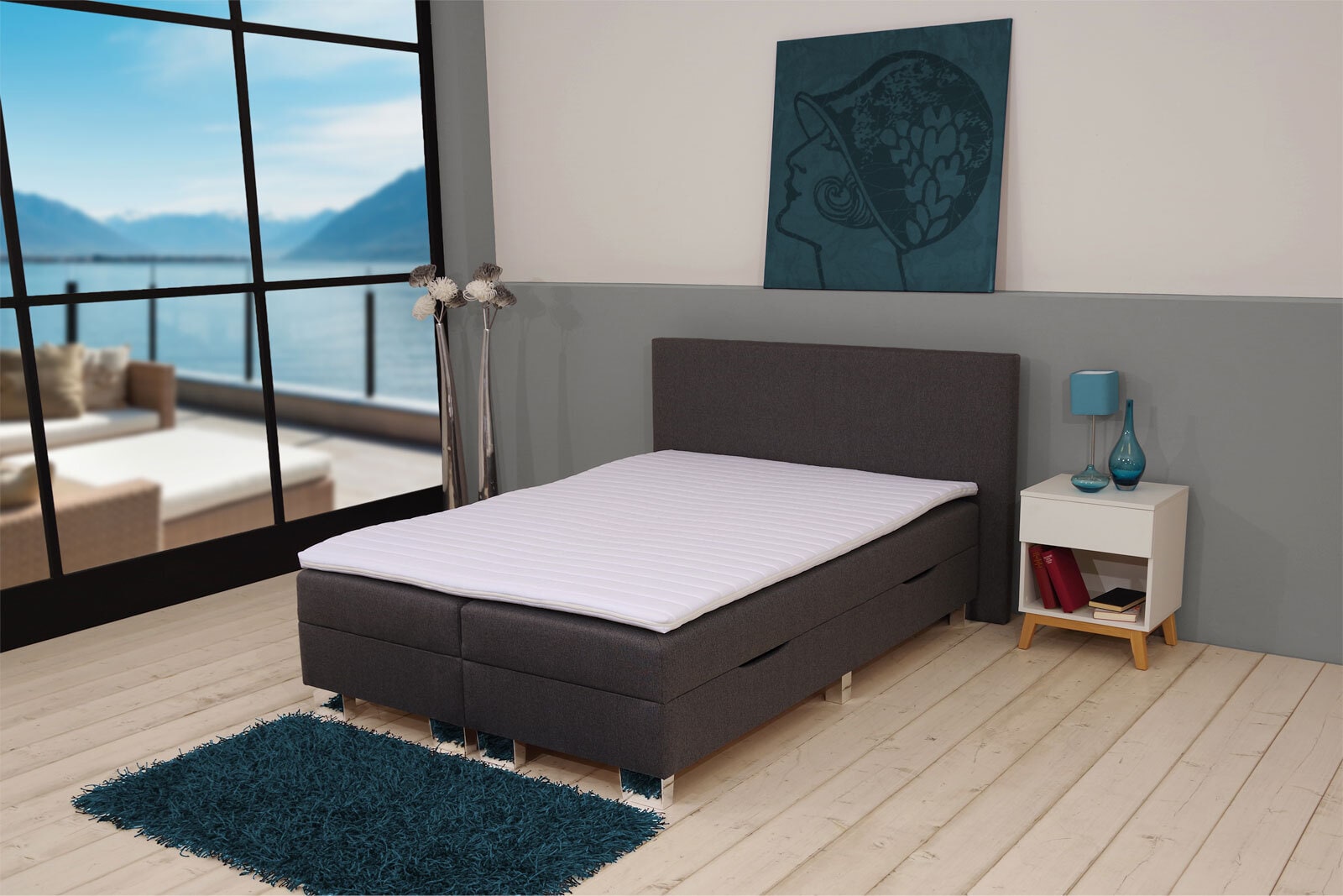 Boxspringbett DAVENPORT 140 x 200 cm graphitgrau