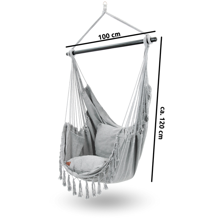 deluxe4home Hängesessel BOHO 4-teilig hellgrau