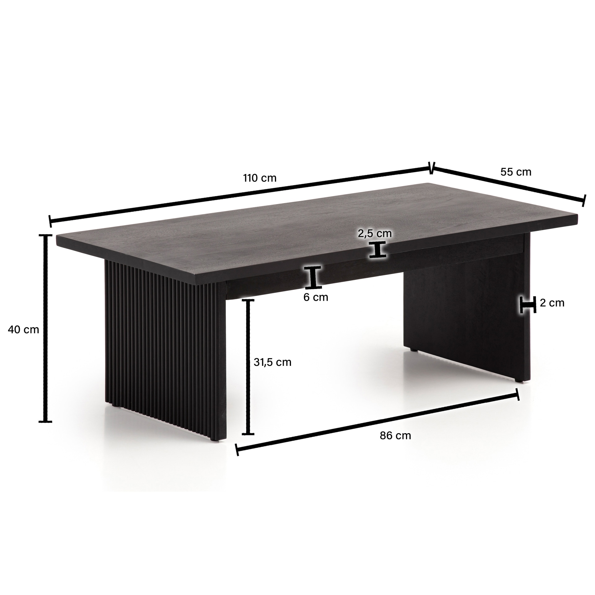 CASAVANTI Couchtisch 110x55 cm Massivholz Mango schwarz