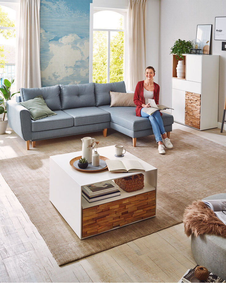 PHILL HILL Couchtisch MIA 80 x 80 cm Eiche massiv /weiß lackiert