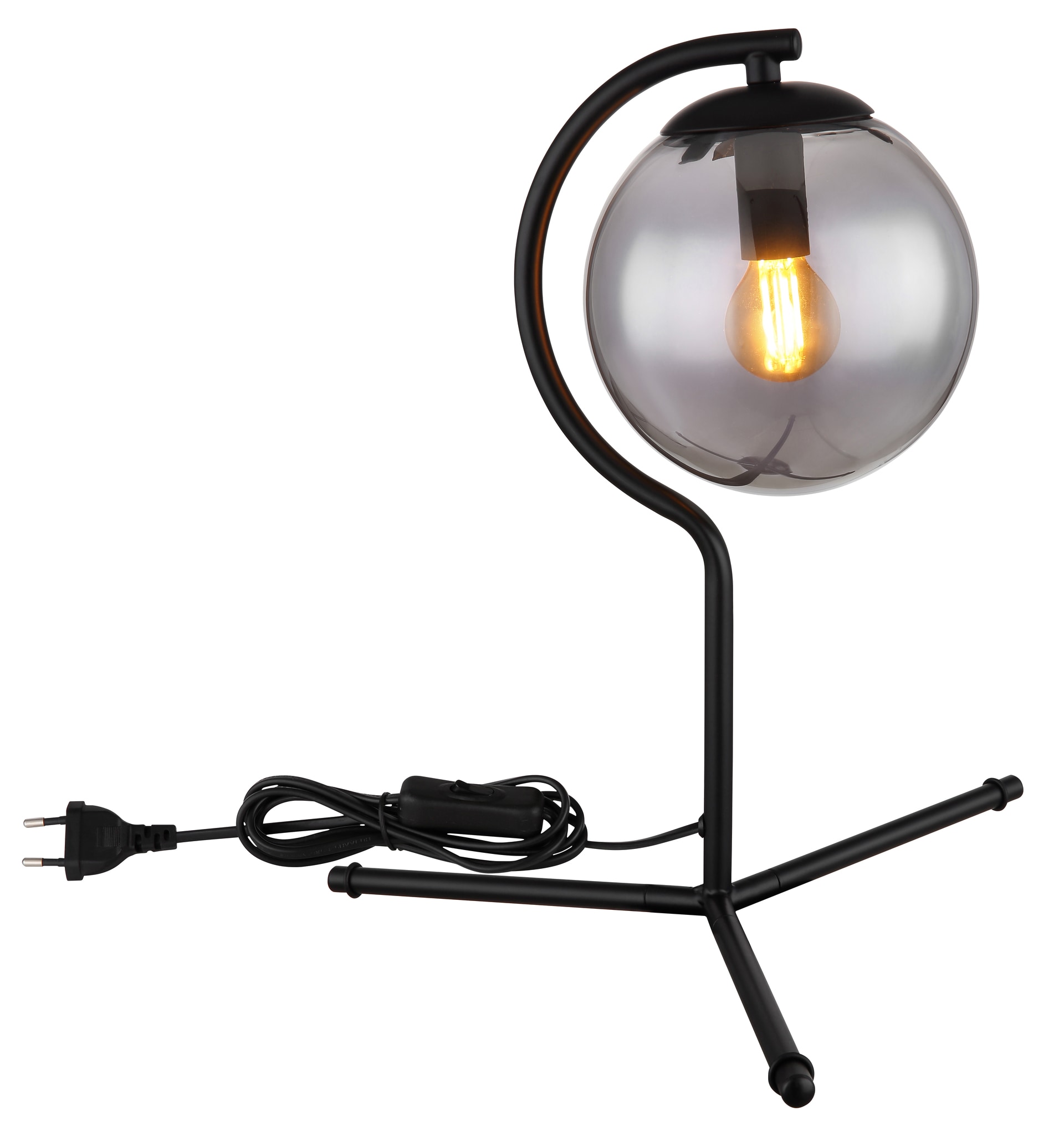 GLOBO Retrofit Tischlampe PORRY schwarz /rauchfarbig