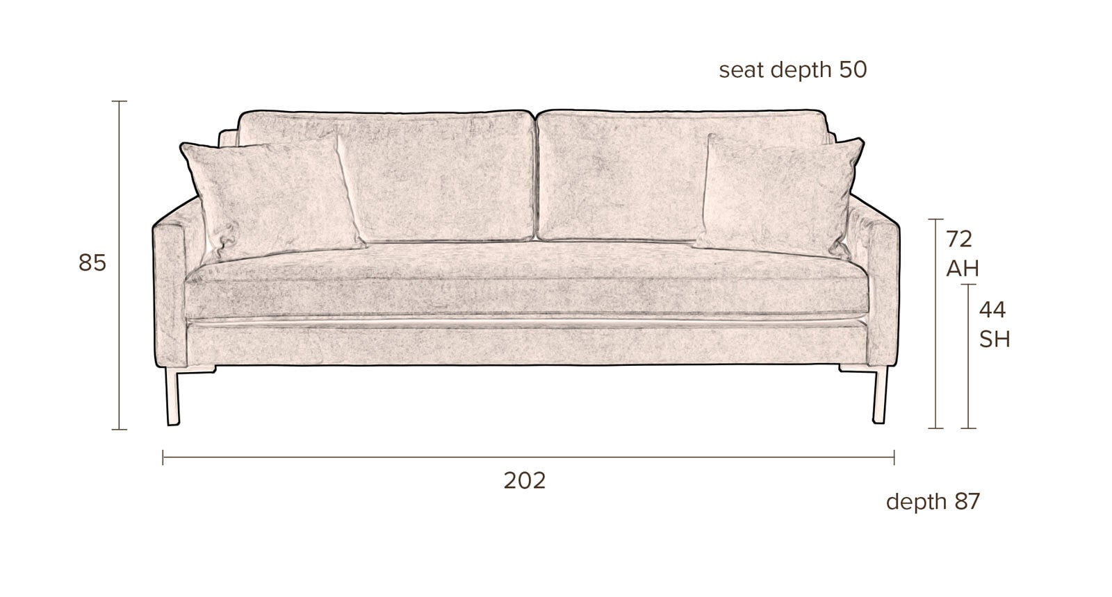 zuiver Sofa HOUDA 3- SEATER 202 x 87 cm anthrazit