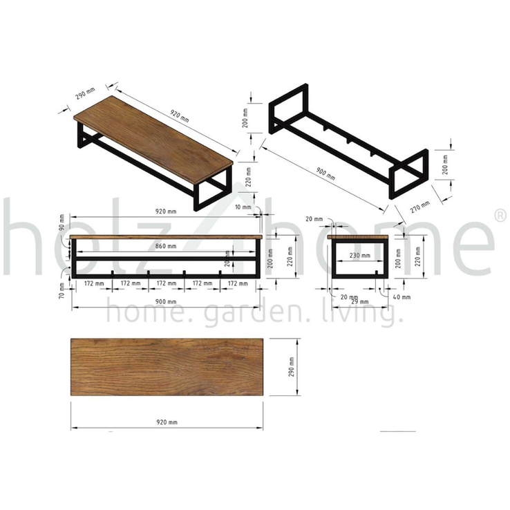 holz4home Wandgarderobe 92 x 22 cm Eiche mit Baumkante