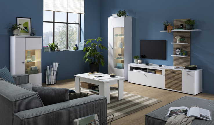 LIV'IN Vitrine 70x197 cm Weiß / Nox Oak
