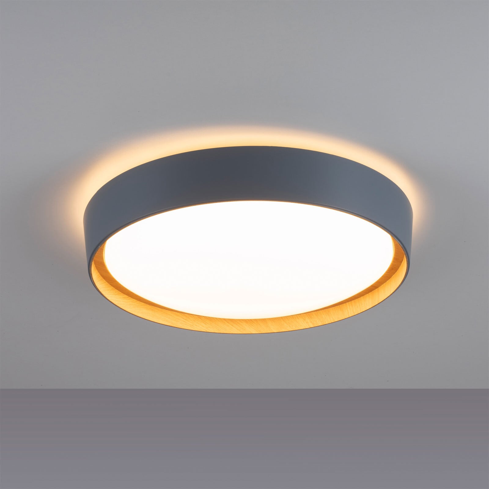 JUST LIGHT LED Deckenlampe EMILIA 40 cm grau /Holzdekor