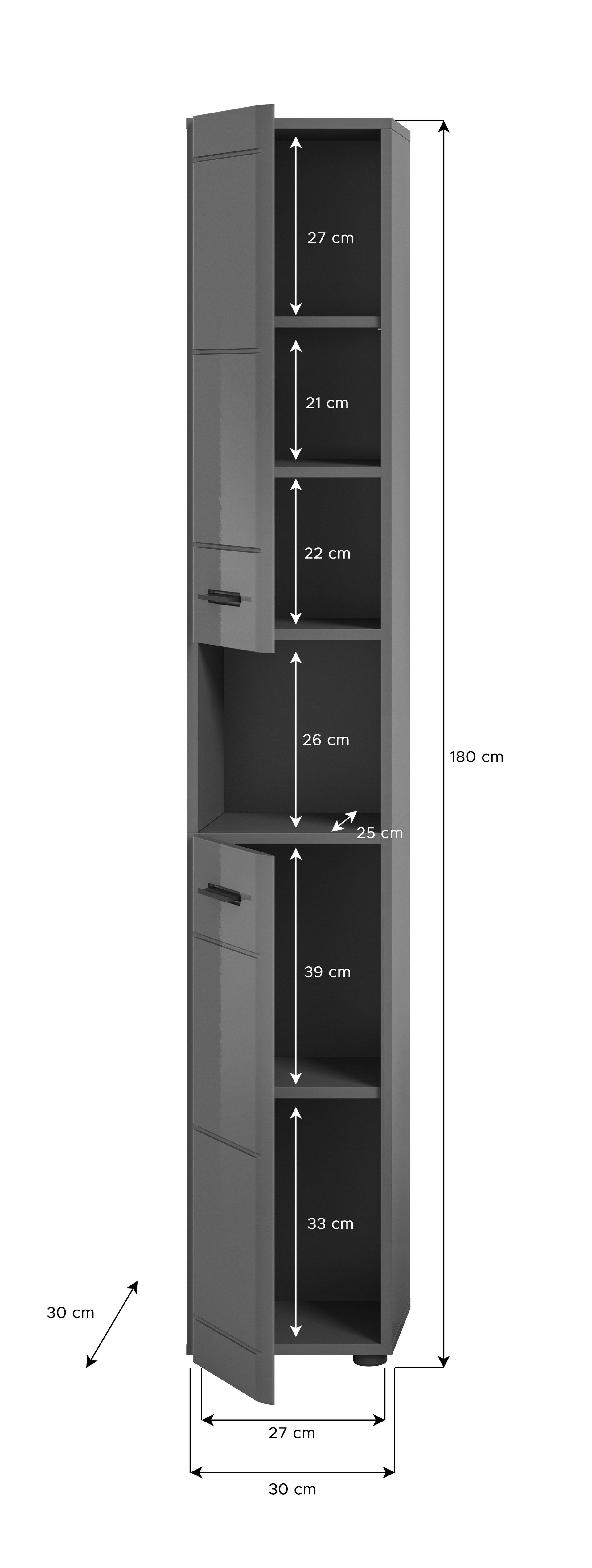 Bad-Hochschrank SOFT grau 180cm