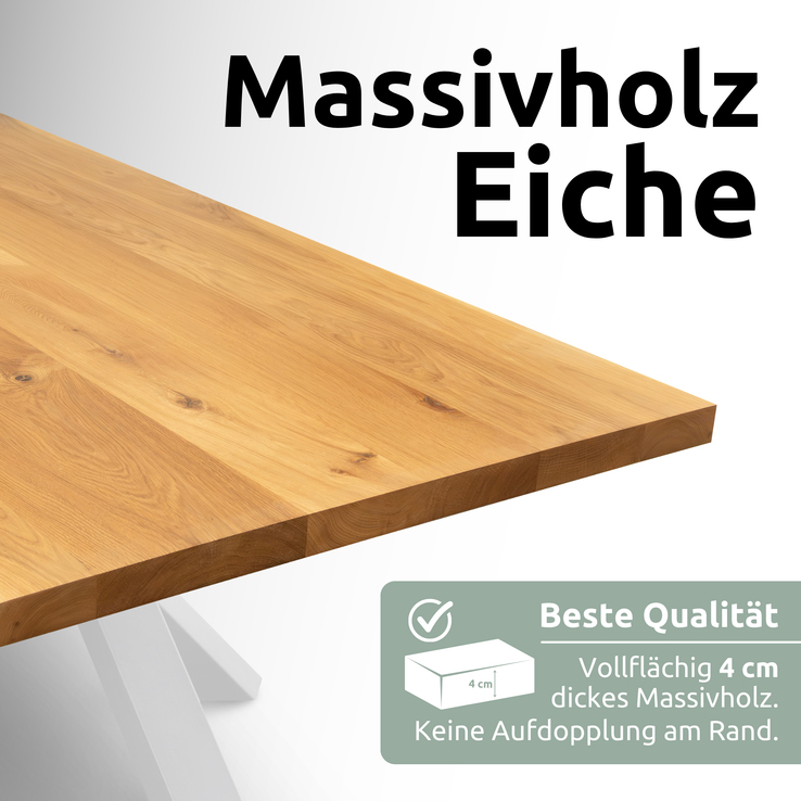 holz4home Esstisch 140 x 80 cm Eiche massiv/X-Gestell schwarz