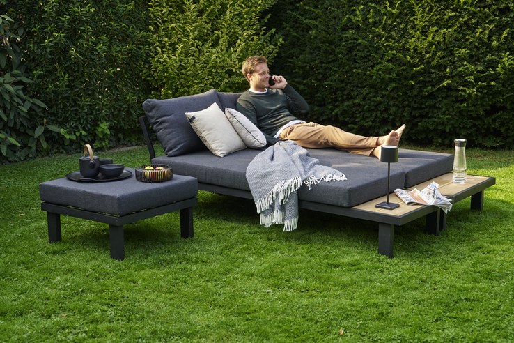 Garden FLAIR Living Gartenlounge ROMA 4-teilig schwarz /Teak /grau