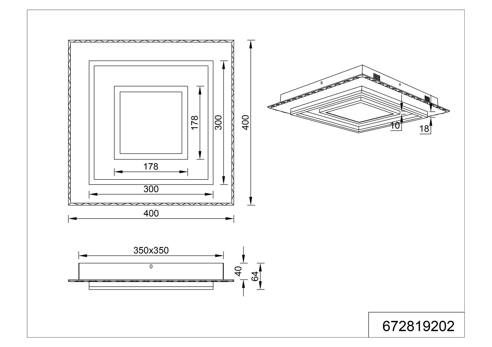 TRIO LED Deckenlampe CORBIE 40 x 40 cm schwarz