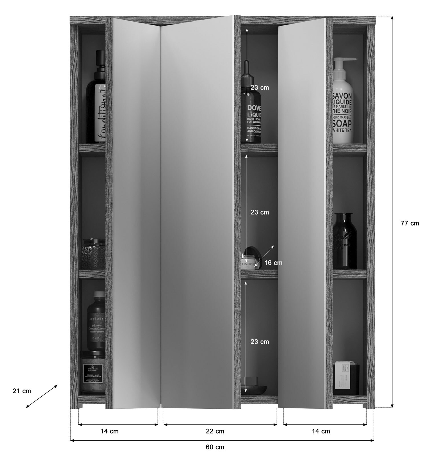 Spiegelschrank BLAKE 60 x 77 cm Rauchsilber mit Beleuchtung 