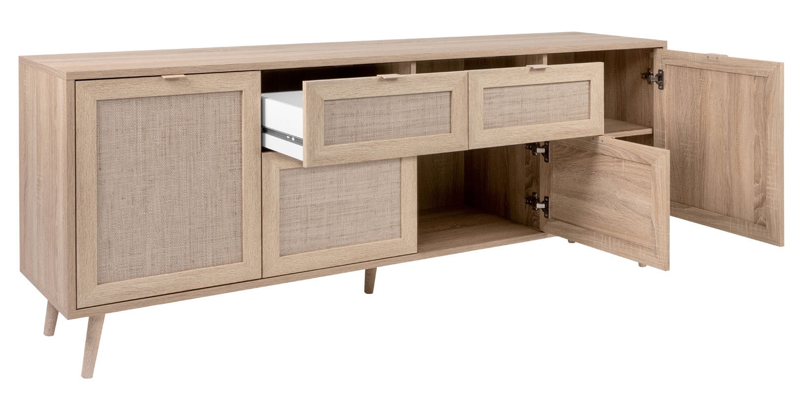 Sideboard BALI 180 x 71 cm Sonoma Eiche/ Rafia Geflecht