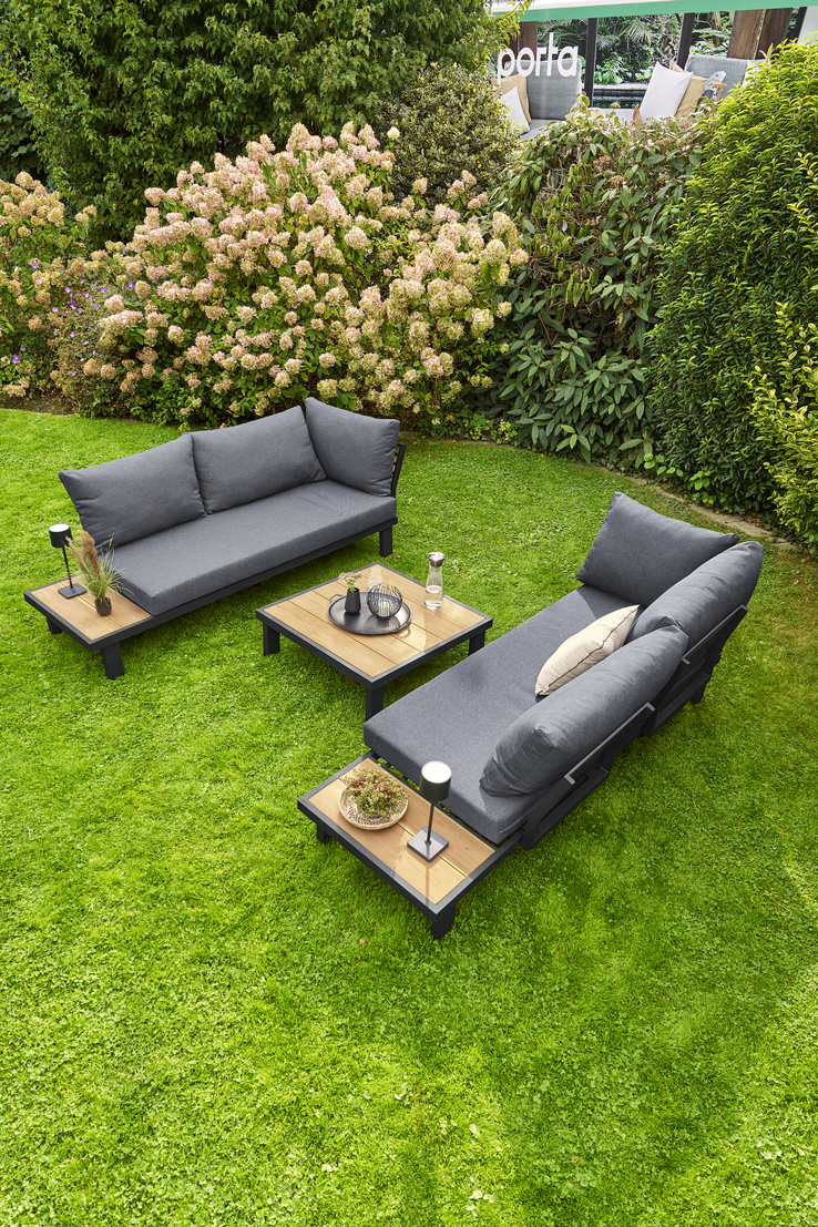 Garden FLAIR Living Gartenlounge ROMA 4-teilig schwarz /Teak /grau