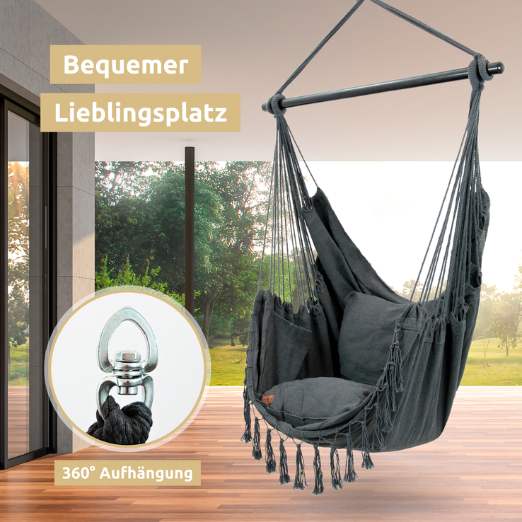 deluxe4home Hängesessel BOHO 4-teilig anthrazit
