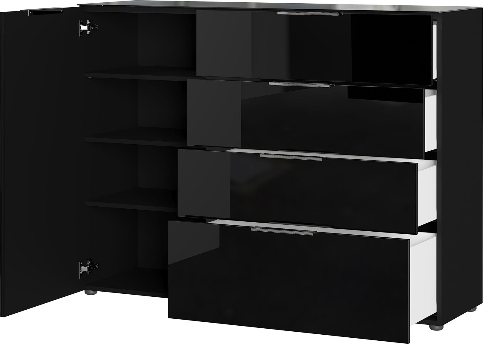 CASAVANTI Sideboard OAKLAND 134 x 102 cm Glas Schwarz/Schwarz