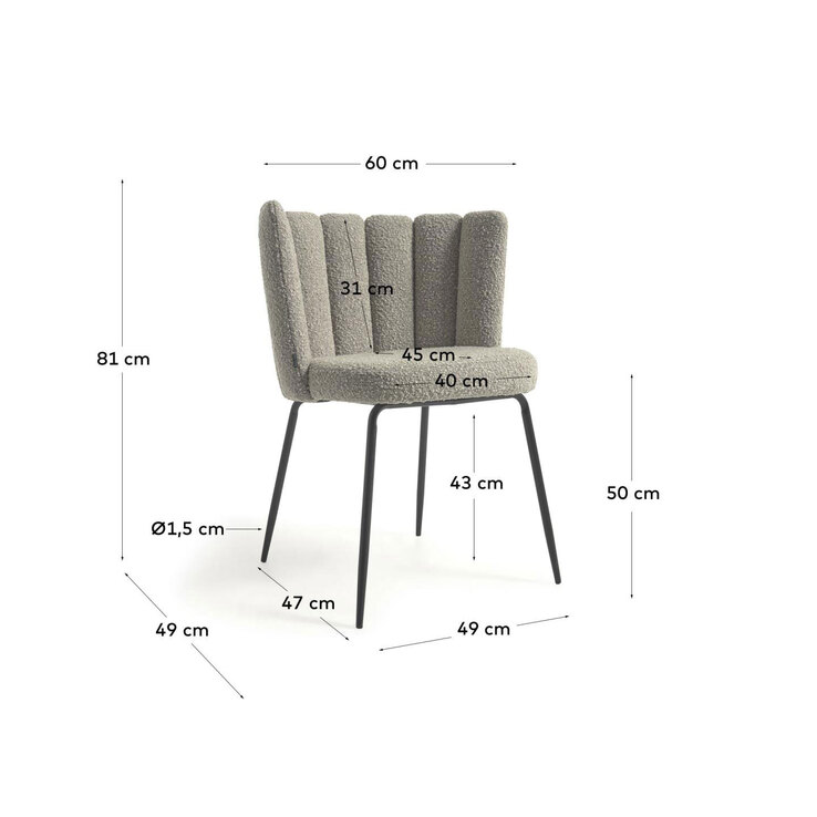 Kave Home Polsterstuhl ANIELA 2er Set Hellgrau/schwarz