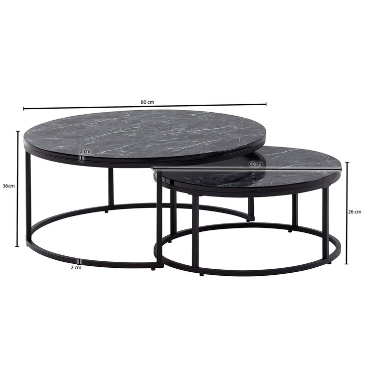 Couchtisch 2er Set Schwarz/ Marmor Optik Schwarz