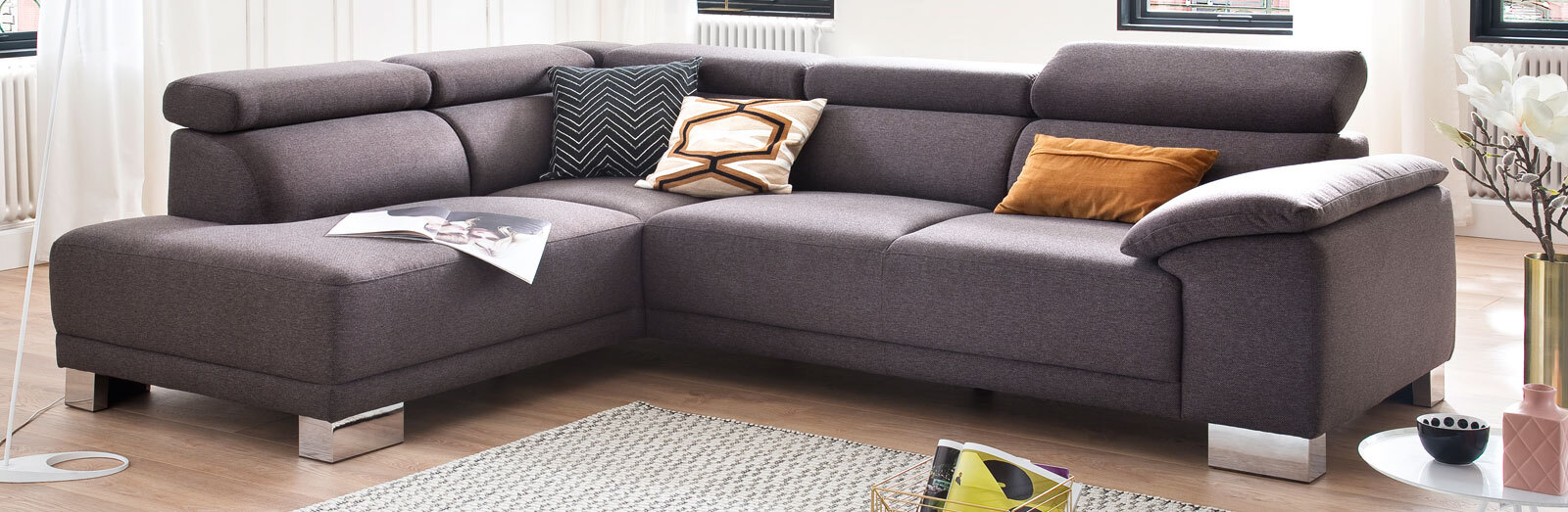 Ecksofa AKRON 205 x 270 cm Stoffbezug espressobraun