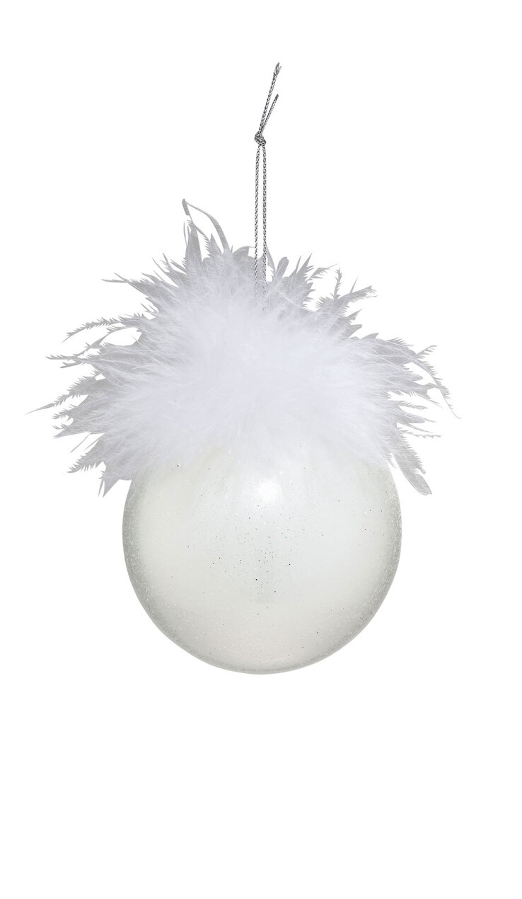 casaNOVA Weihnachtskugel 8 cm weiß mit Feder