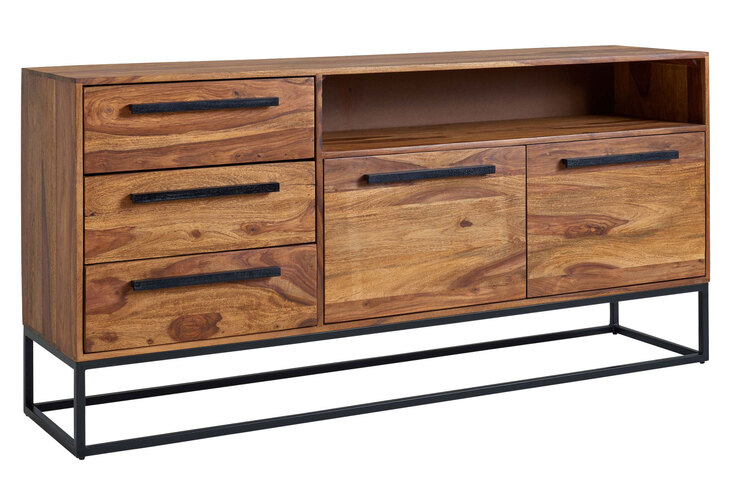 Sideboard 165 x 80 cm Schwarz/ Sheesham massiv