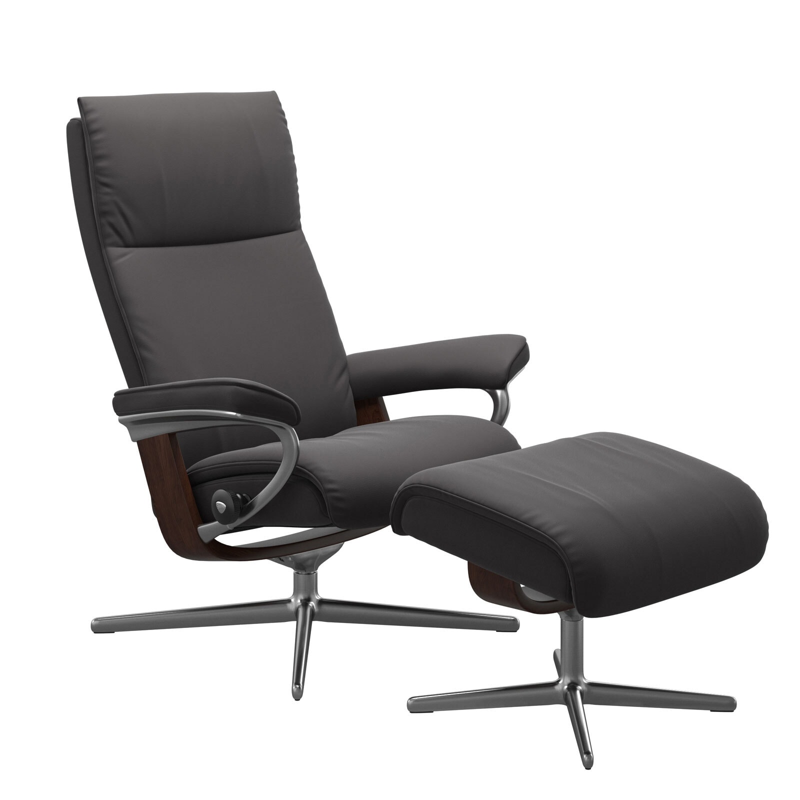 Stressless Ledersessel mit Hocker AURA M  rock /braun /aluminiumfarbig