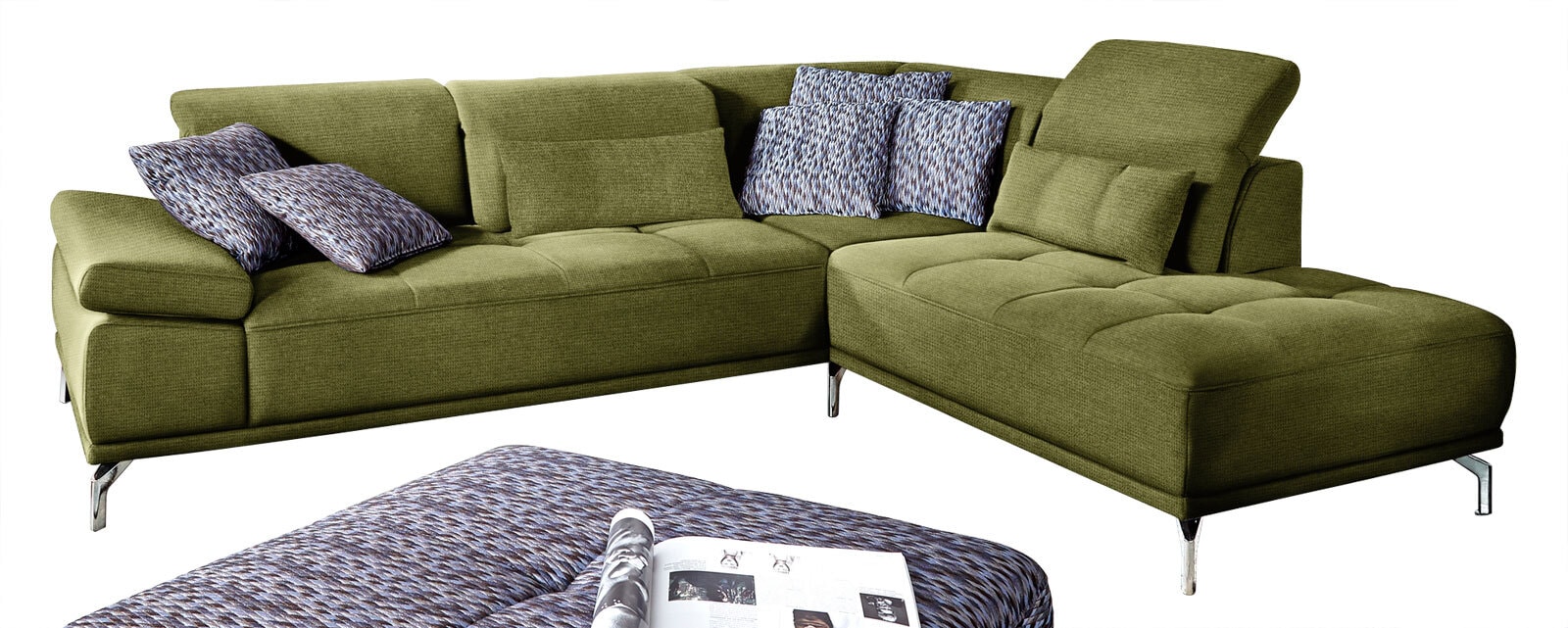 Ecksofa CALUNA 273 x 234 cm Stoffbezug grün