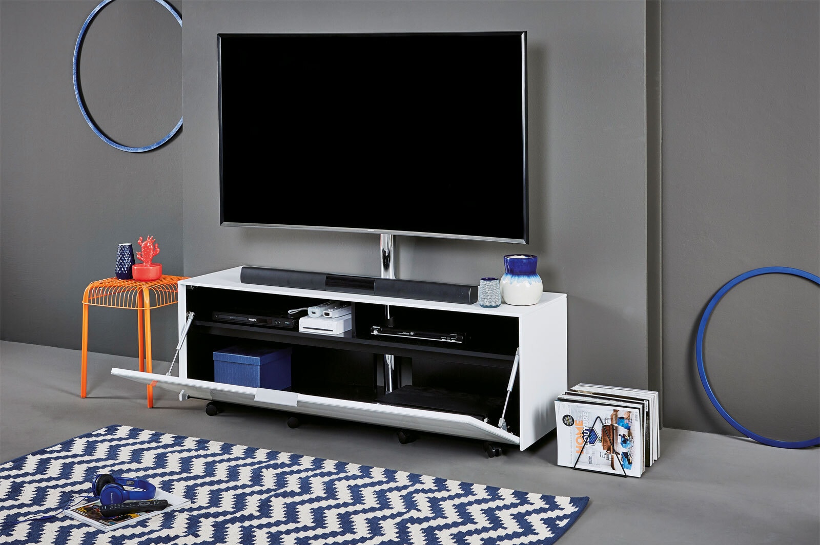 TV-Möbel Weiß matt/Weißglas
