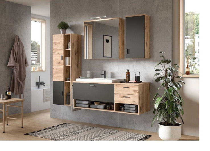 Waschtisch GRADO 138 x 51 cm Eiche/ Grau