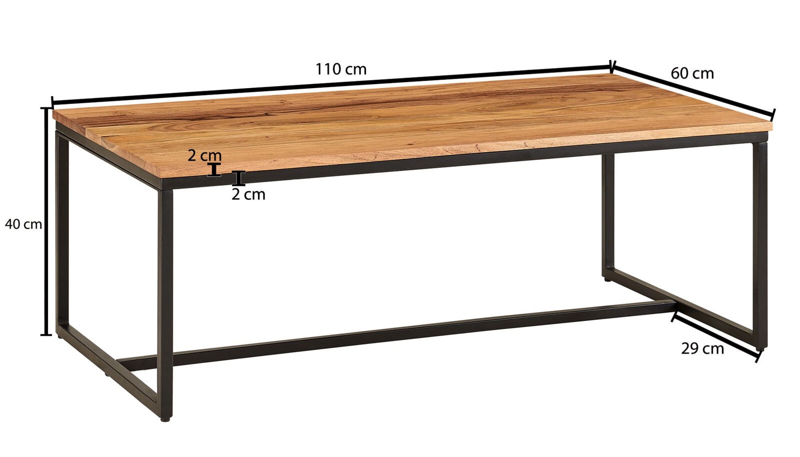 Couchtisch 110 x 60 cm Schwarz/ Akazie massiv