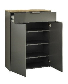 Schuhschrank GALAVERNA 83 x 108 cm grau Hochglanz/Artisan-Eiche-Dekor