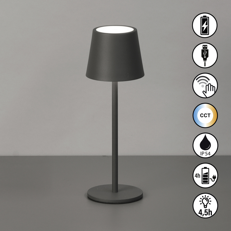 easy! by FHL Akku LED Tischlampe ROXY 27,5 cm sandgrau
