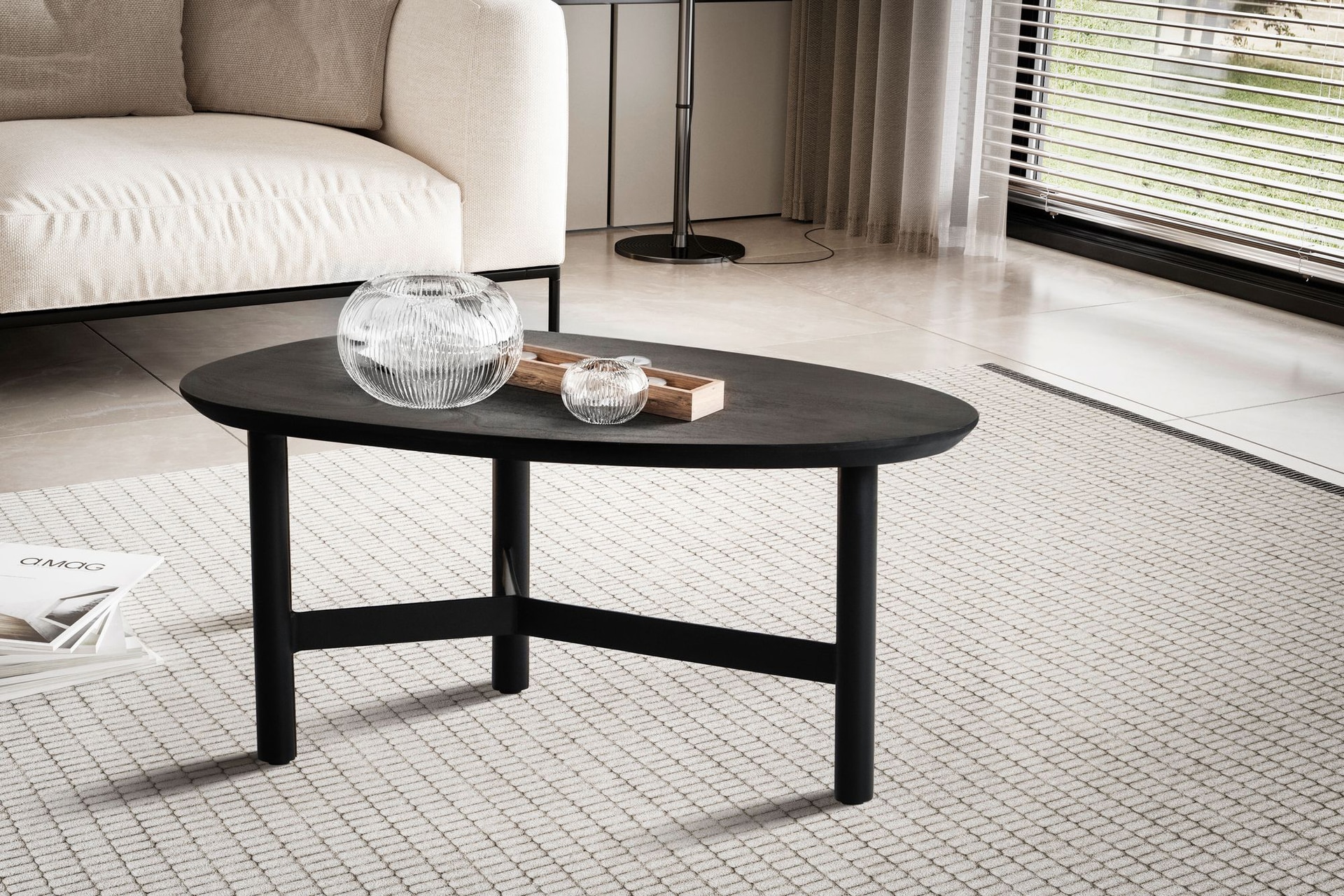 CASAVANTI Couchtisch 86x50 cm Massivholz Mango schwarz