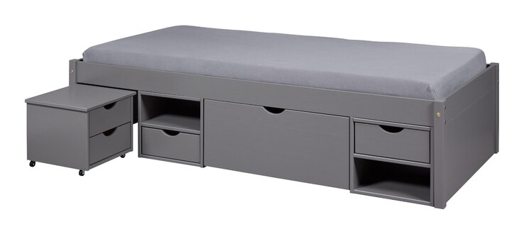 Stauraum-/Funktionsbett LAURO 90 x 200 cm grau
