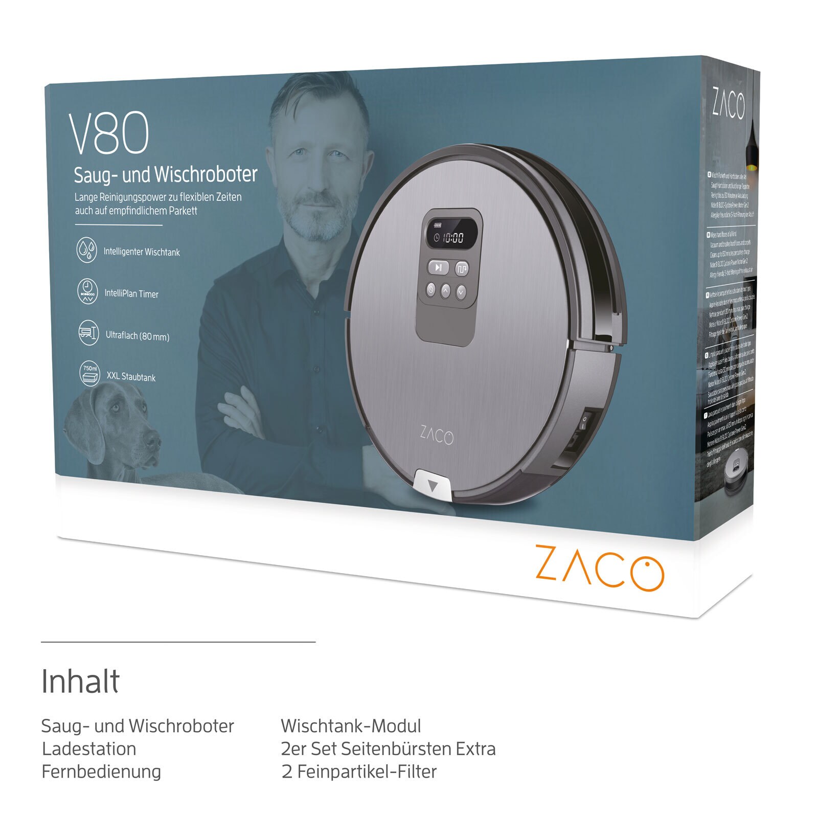 ZACO Saug- und Wischroboter V80 33 cm Kunststoff silvergrey  