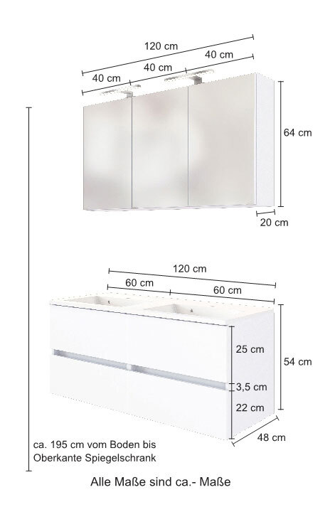 Badkombination BAABE 3-teilig 120 cm Weiß matt