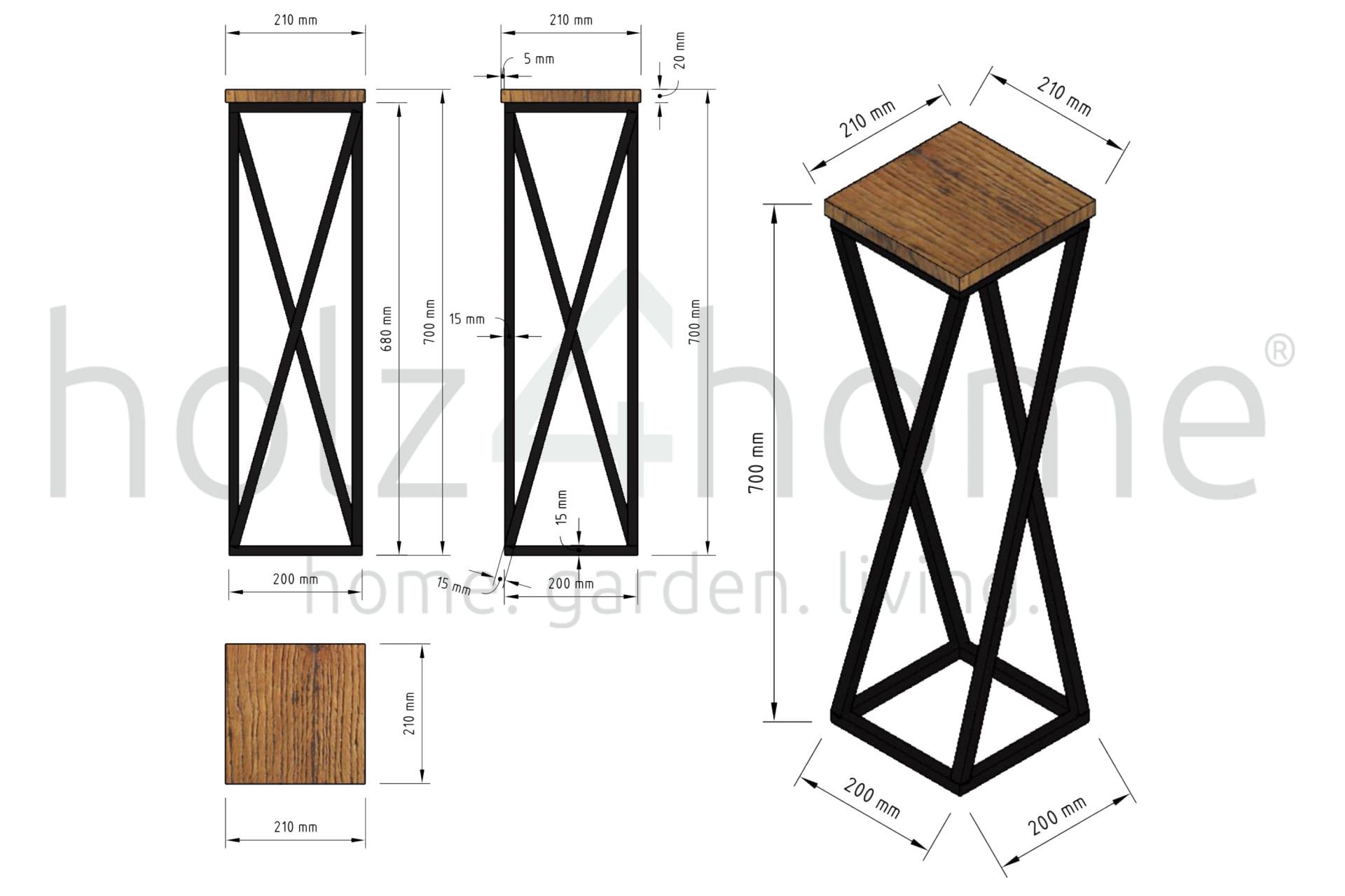 holz4home Blumenständer 21 x 70 cm Eiche geölt